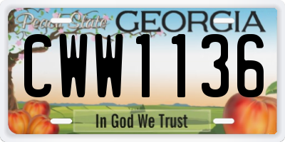 GA license plate CWW1136