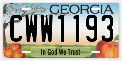 GA license plate CWW1193