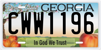 GA license plate CWW1196