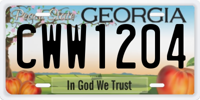 GA license plate CWW1204