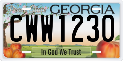 GA license plate CWW1230