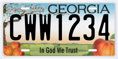 GA license plate CWW1234