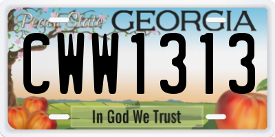 GA license plate CWW1313