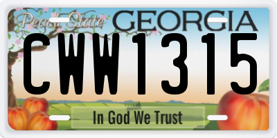 GA license plate CWW1315