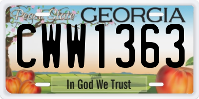 GA license plate CWW1363