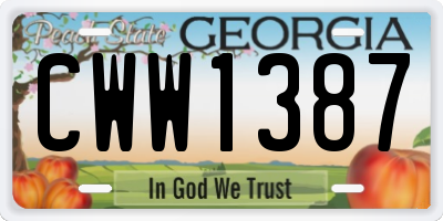 GA license plate CWW1387