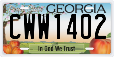GA license plate CWW1402