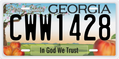 GA license plate CWW1428