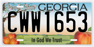 GA license plate CWW1653