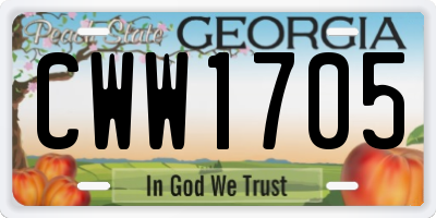 GA license plate CWW1705