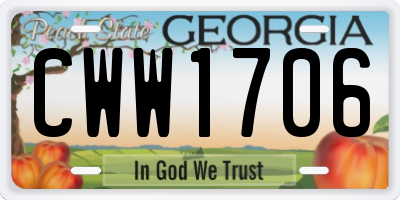GA license plate CWW1706
