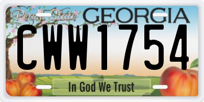 GA license plate CWW1754