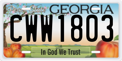 GA license plate CWW1803