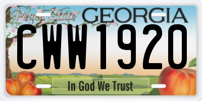 GA license plate CWW1920