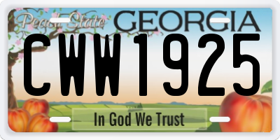 GA license plate CWW1925