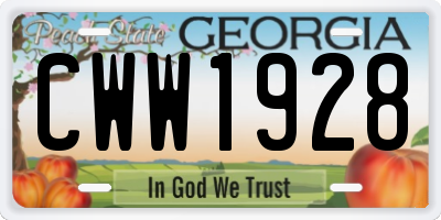 GA license plate CWW1928