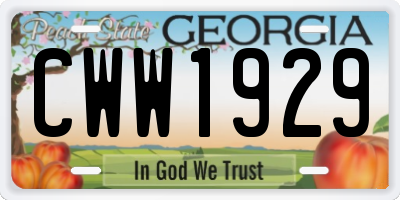 GA license plate CWW1929