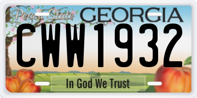 GA license plate CWW1932