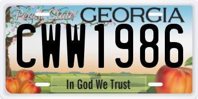 GA license plate CWW1986