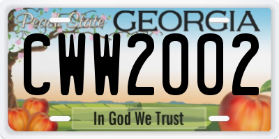 GA license plate CWW2002