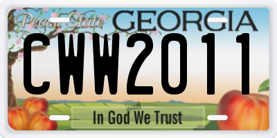 GA license plate CWW2011