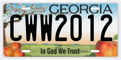 GA license plate CWW2012