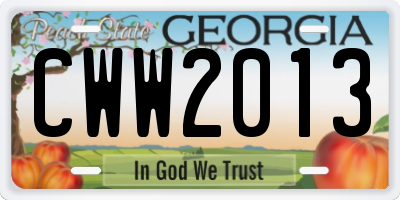 GA license plate CWW2013