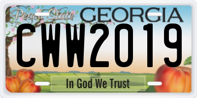 GA license plate CWW2019