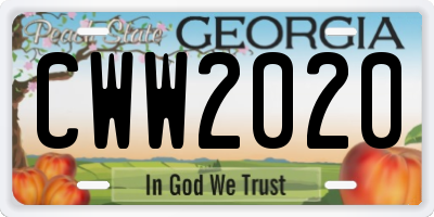 GA license plate CWW2020