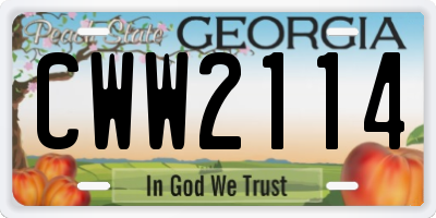 GA license plate CWW2114