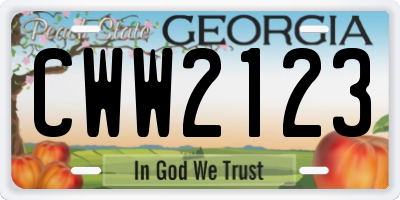 GA license plate CWW2123