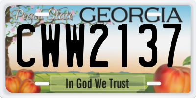 GA license plate CWW2137