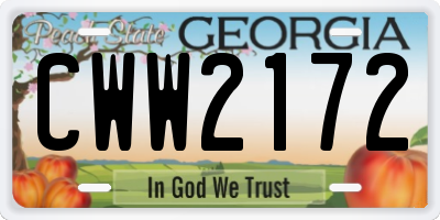 GA license plate CWW2172