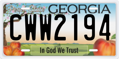 GA license plate CWW2194