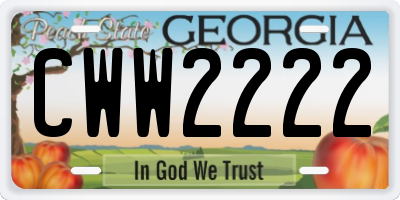 GA license plate CWW2222