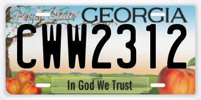 GA license plate CWW2312