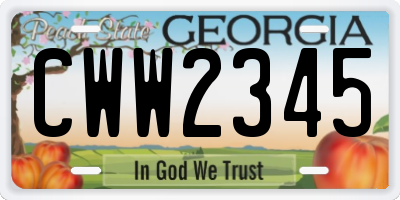 GA license plate CWW2345