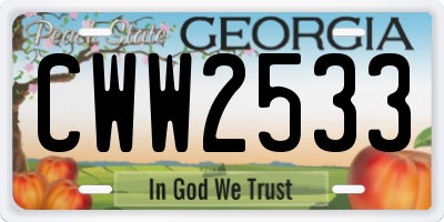 GA license plate CWW2533