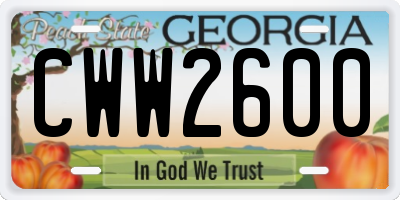 GA license plate CWW2600