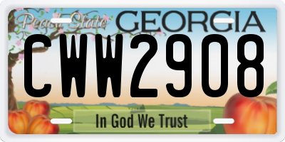GA license plate CWW2908