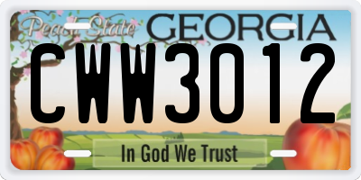 GA license plate CWW3012