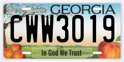 GA license plate CWW3019