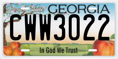 GA license plate CWW3022