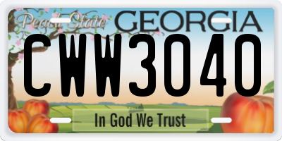 GA license plate CWW3040