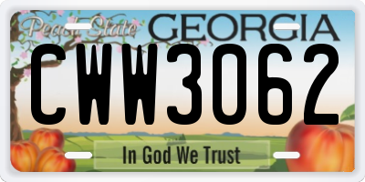 GA license plate CWW3062