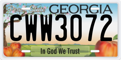 GA license plate CWW3072