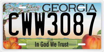 GA license plate CWW3087