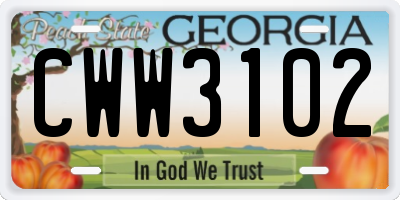 GA license plate CWW3102