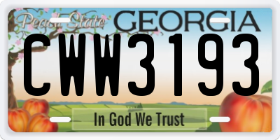 GA license plate CWW3193