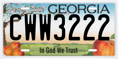 GA license plate CWW3222
